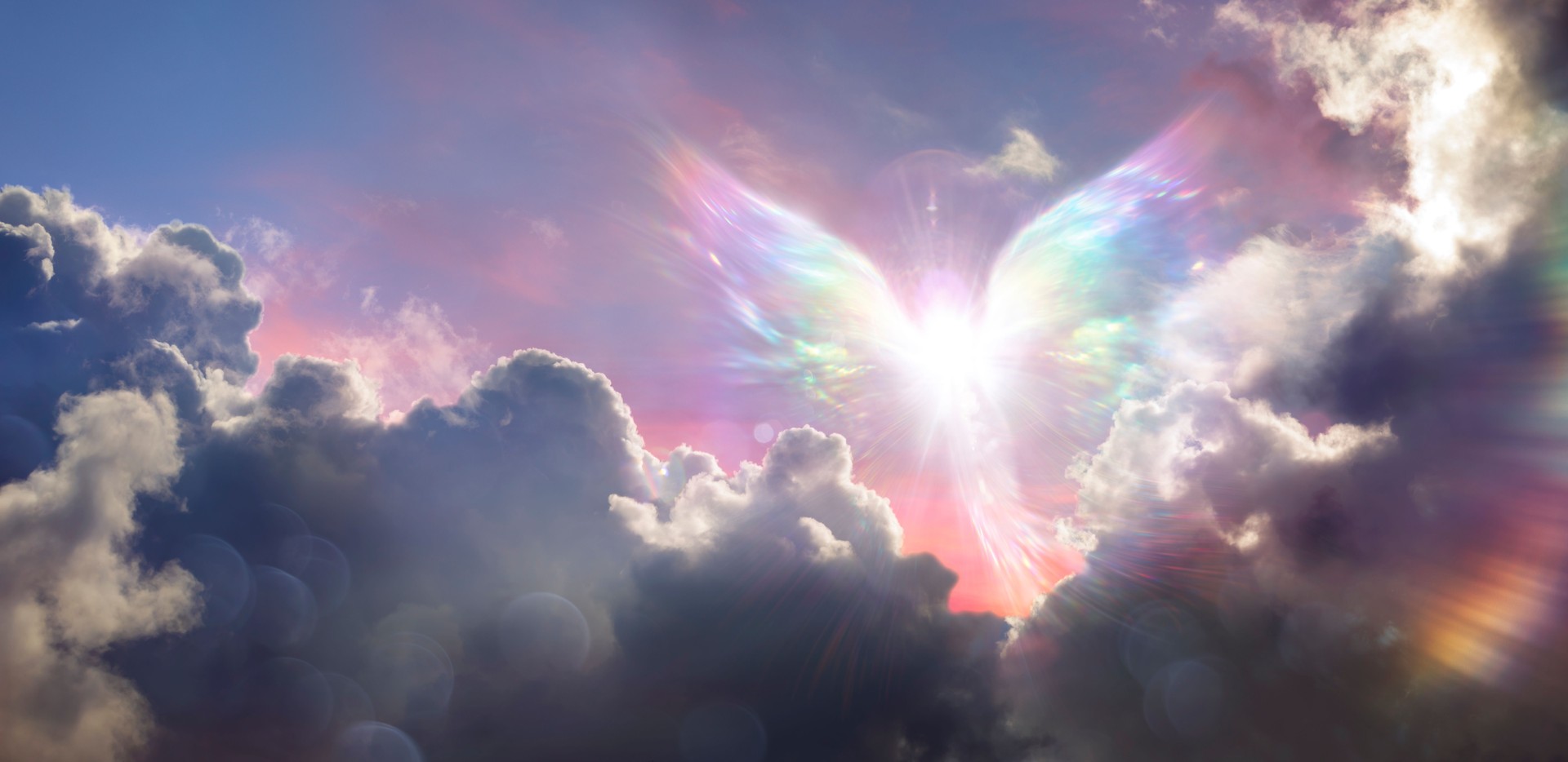 Angel Fly In Heaven Sky - Abstract Bright Wings In Clouds