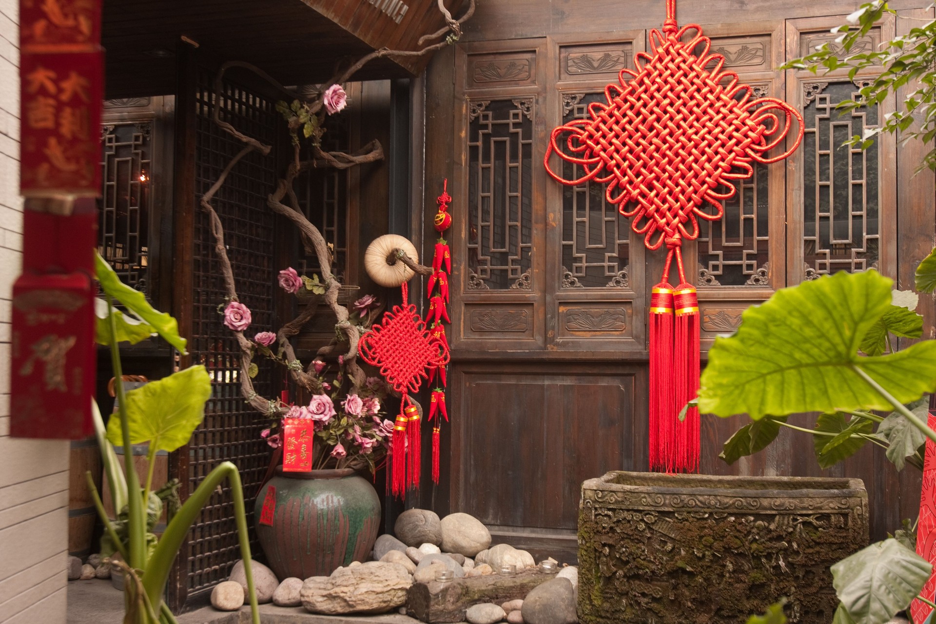 Traditional Chinese house decorated for Chinese New Year
