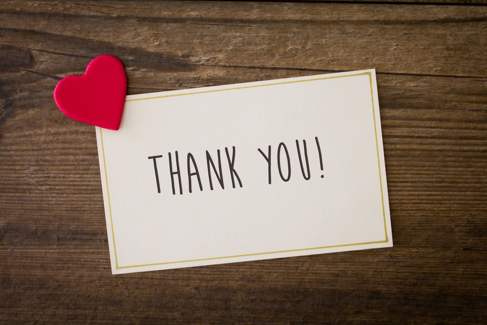 Thank you note with heart